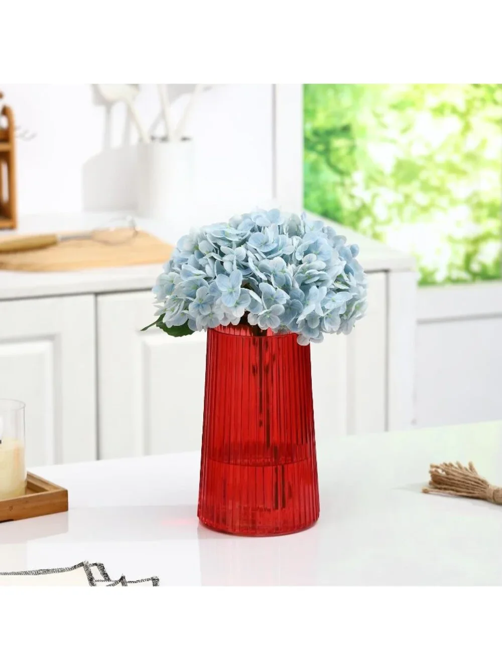 8 Inches Modern Red Glass For Vase Flower Bouquet Living Room Bedroom Home Deco